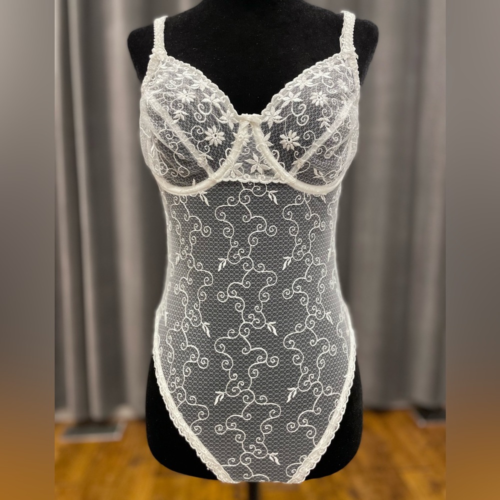 Vintage white thong back bodysuit teddy
